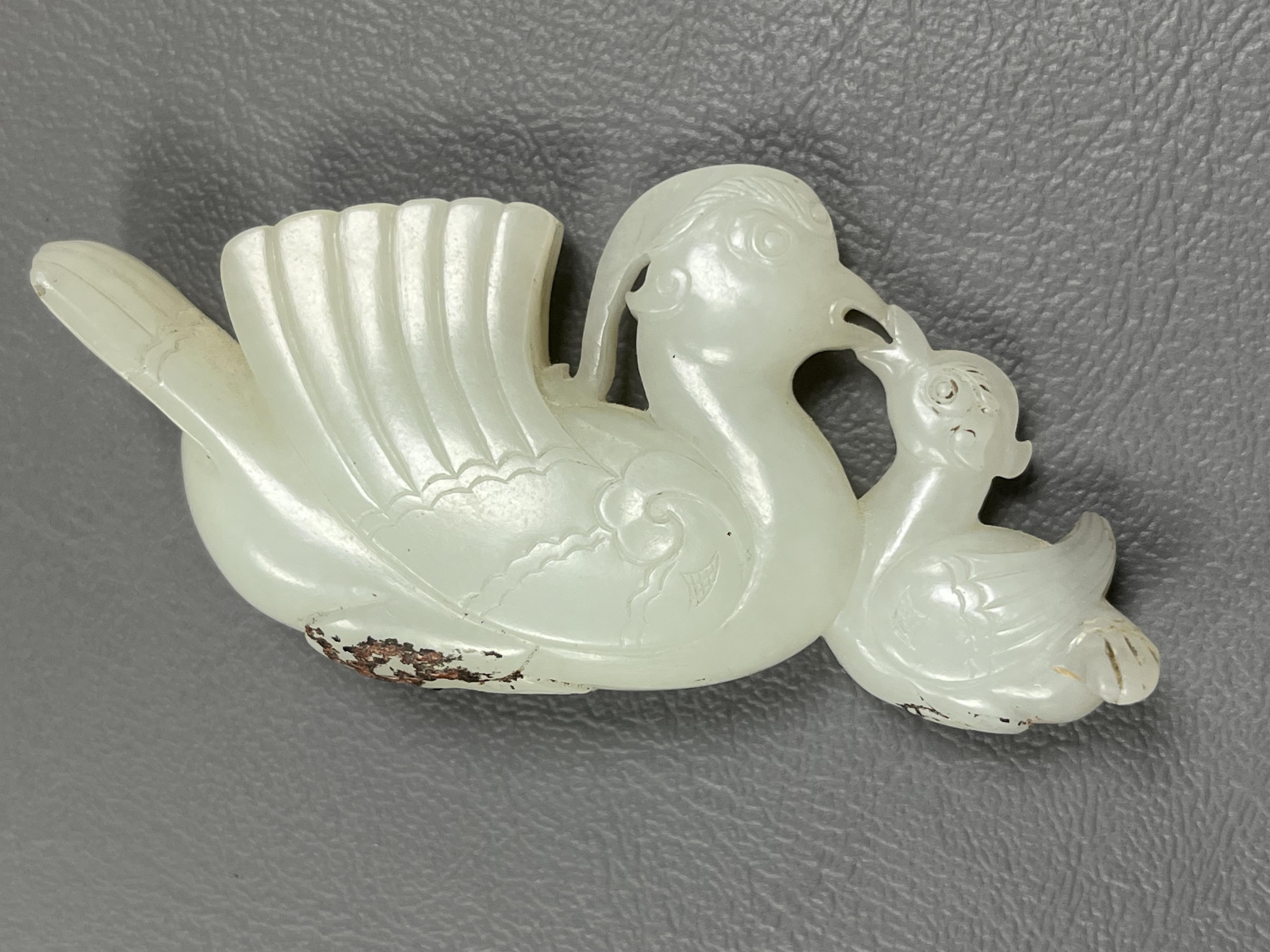 A Chinese white jade mandarin duck group, 18th/19th century